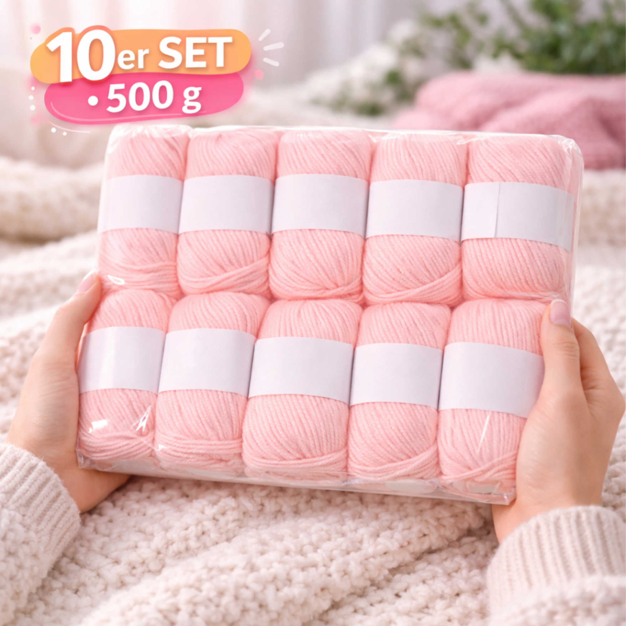 Seide Kaschmir Strickgarn Set 10 Knäuel 500 g Hellrosa