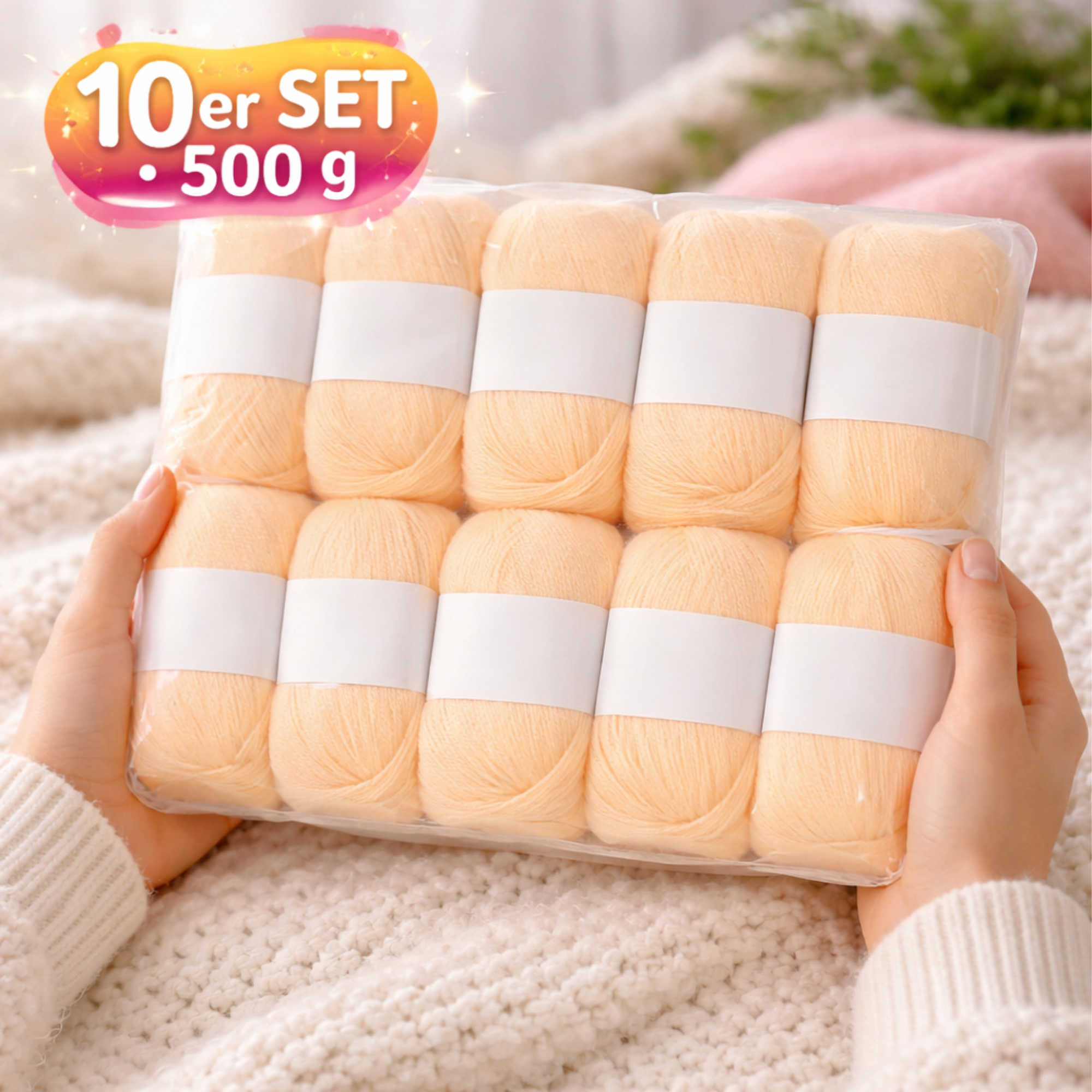 Seide Kaschmir Strickgarn Set 10 Knäuel 500 g hellbeige