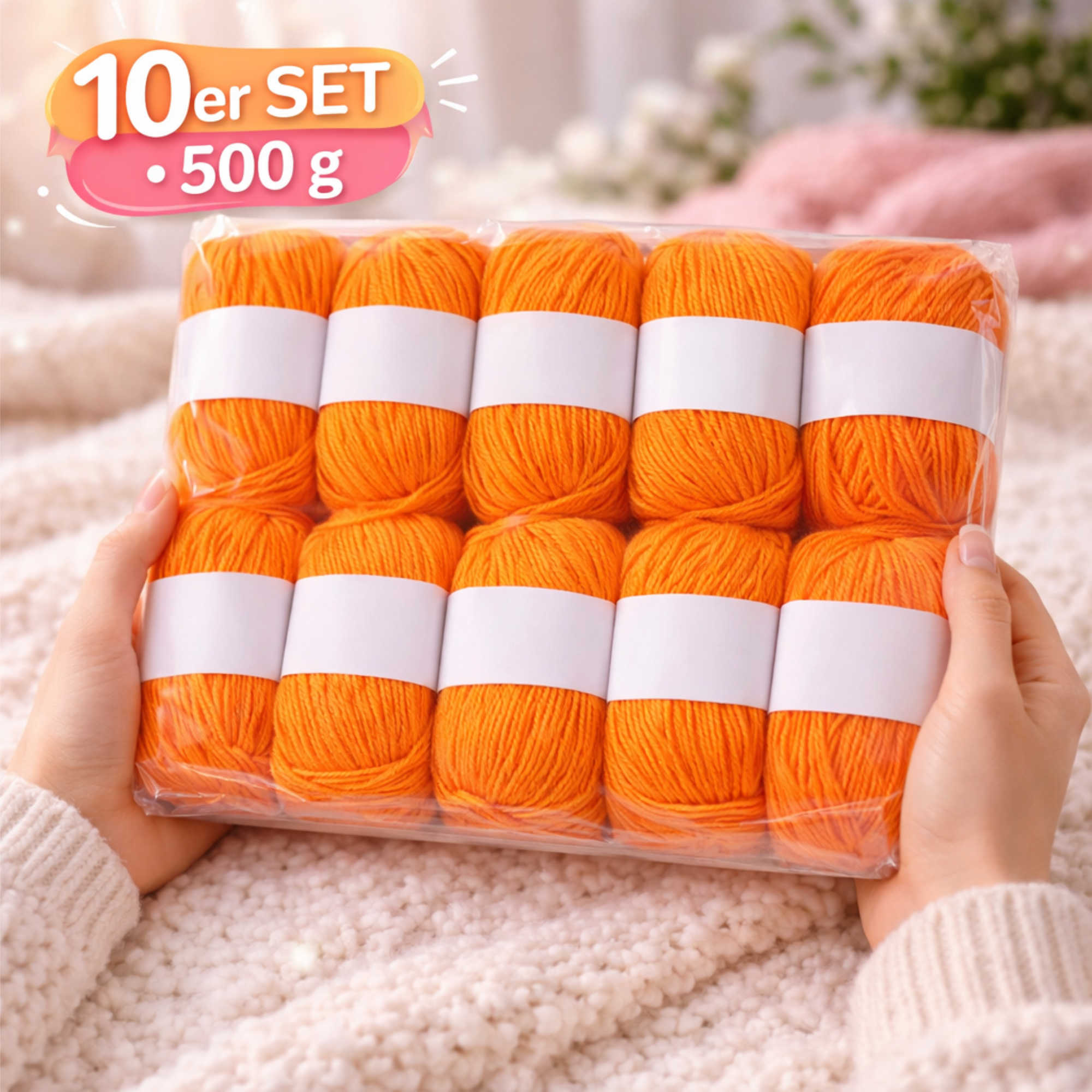 Seide Kaschmir Strickgarn Set 10 Knäuel 500 g Orange Rot