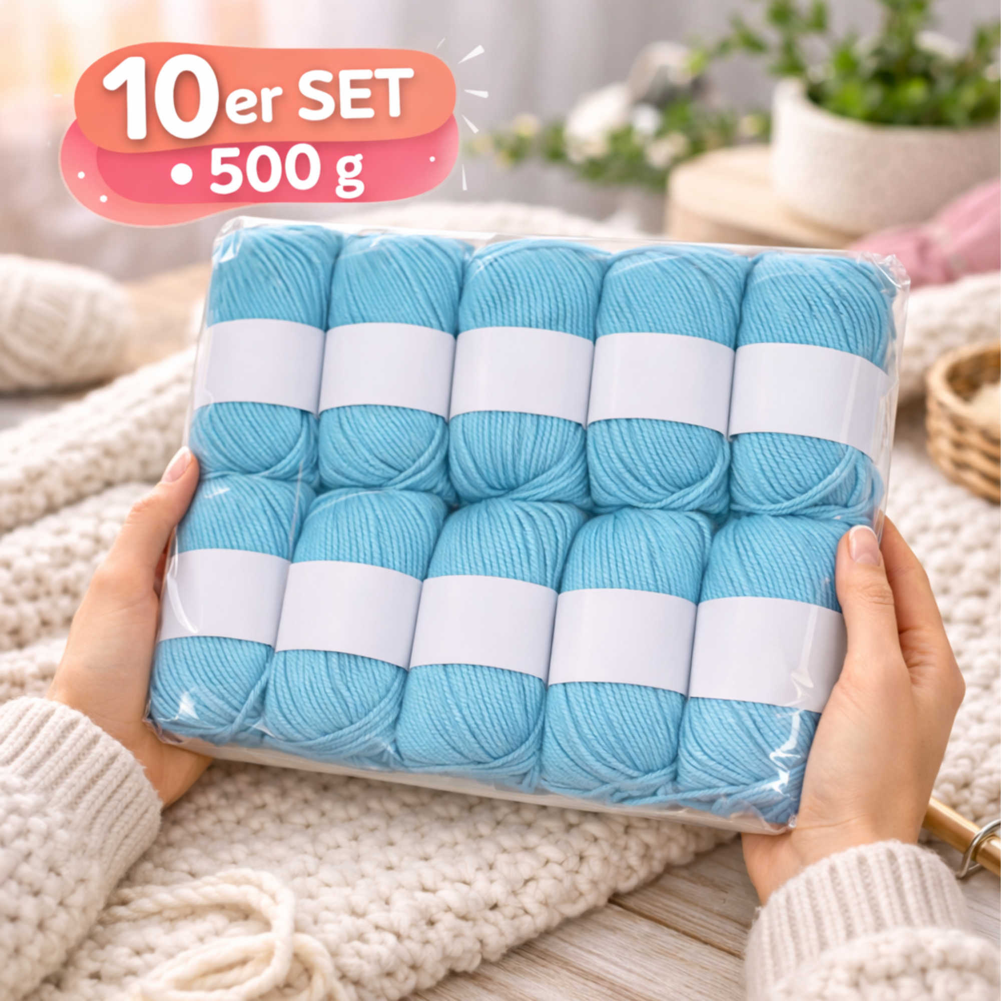 Seide Kaschmir Strickgarn Set 10 Knäuel 500 g Wasserblau