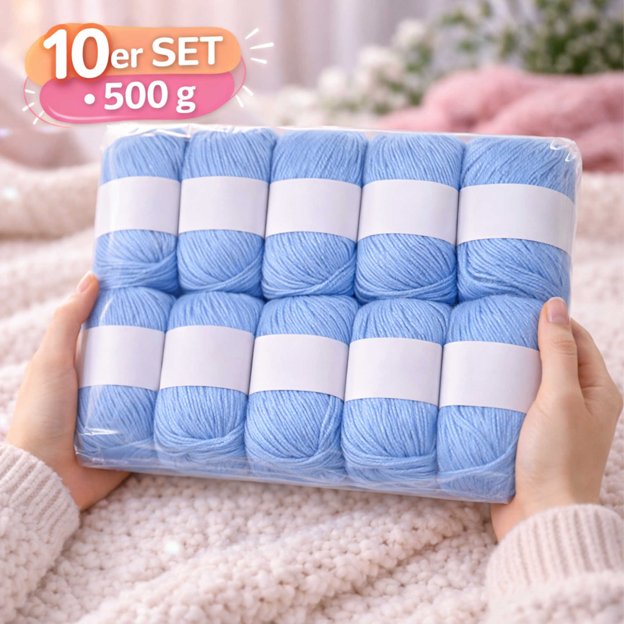 Seide Kaschmir Strickgarn Set 10 Knäuel 500 g Hellblau