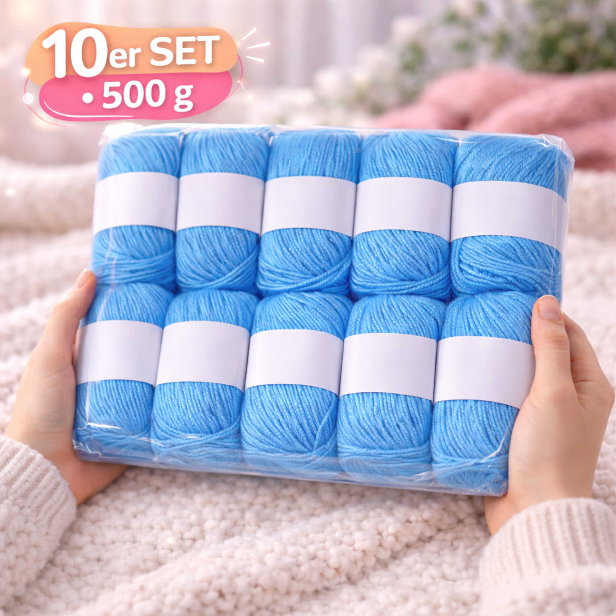 Seide Kaschmir Strickgarn Set 10 Knäuel 500 g Seeblau