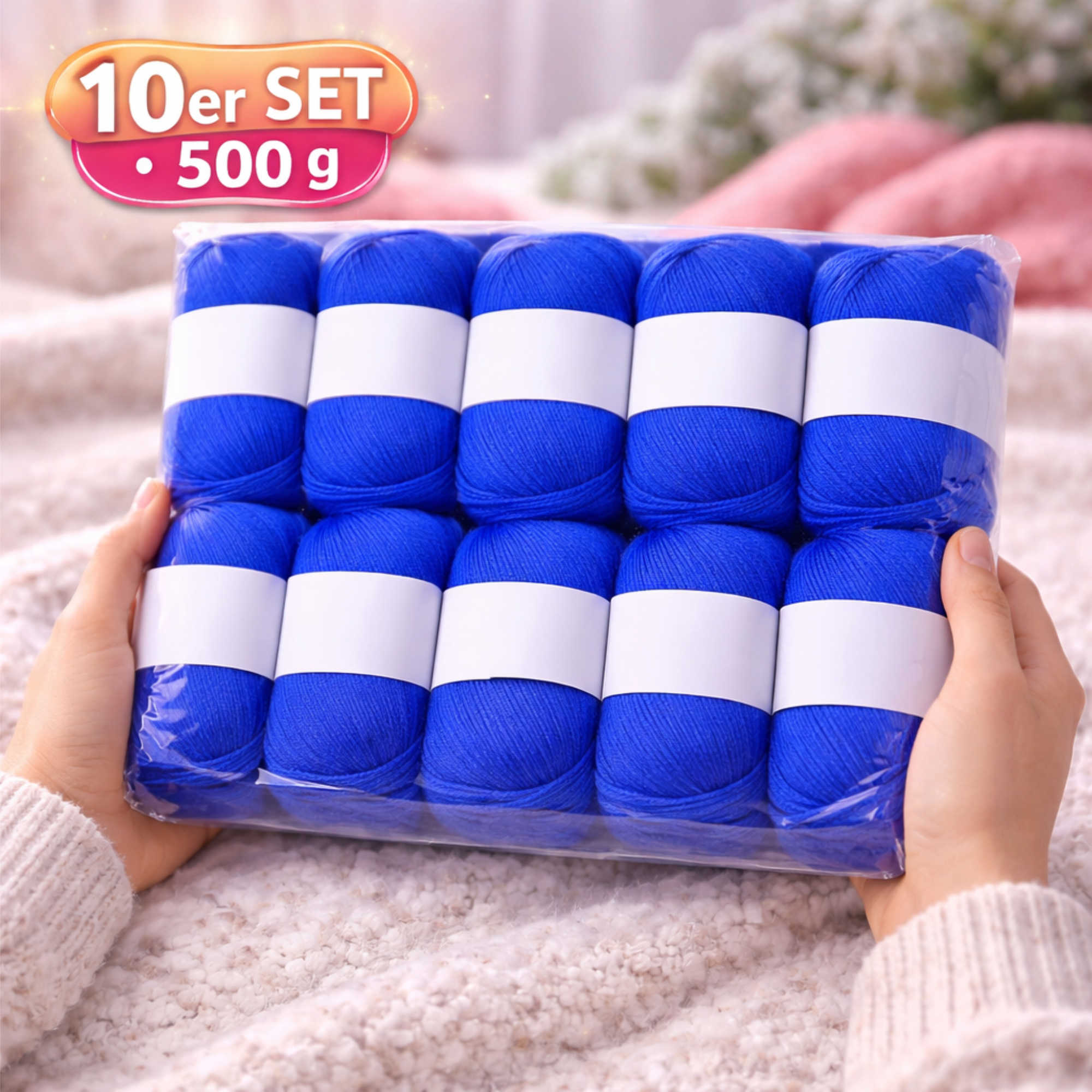 Seide Kaschmir Strickgarn Set 10 Knäuel 500 g Dunkelroyalblau