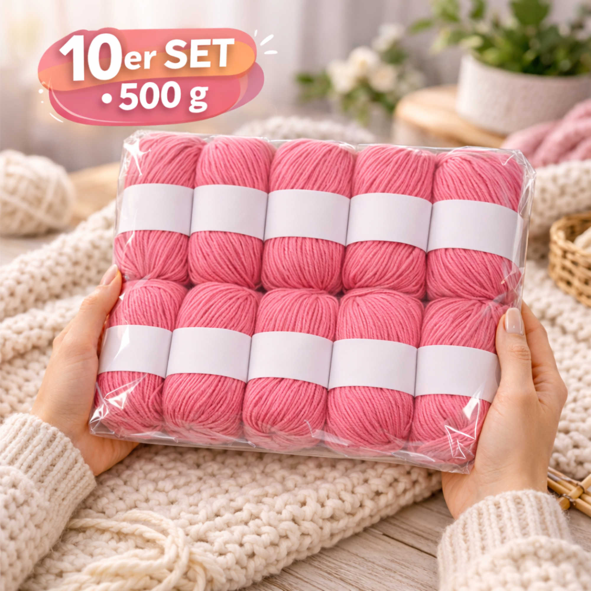 Seide Kaschmir Strickgarn Set 10 Knäuel 500 g Helles Abendrot