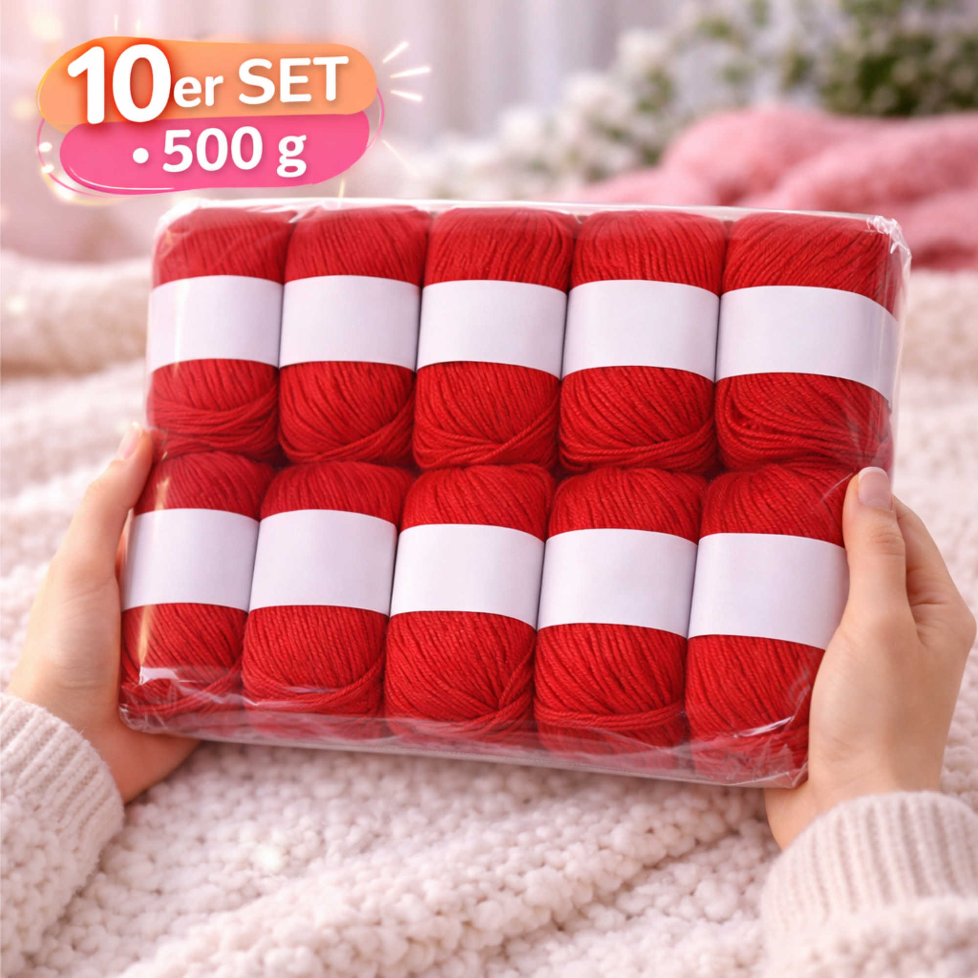 Seide Kaschmir Strickgarn Set 10 Knäuel 500 g Rot