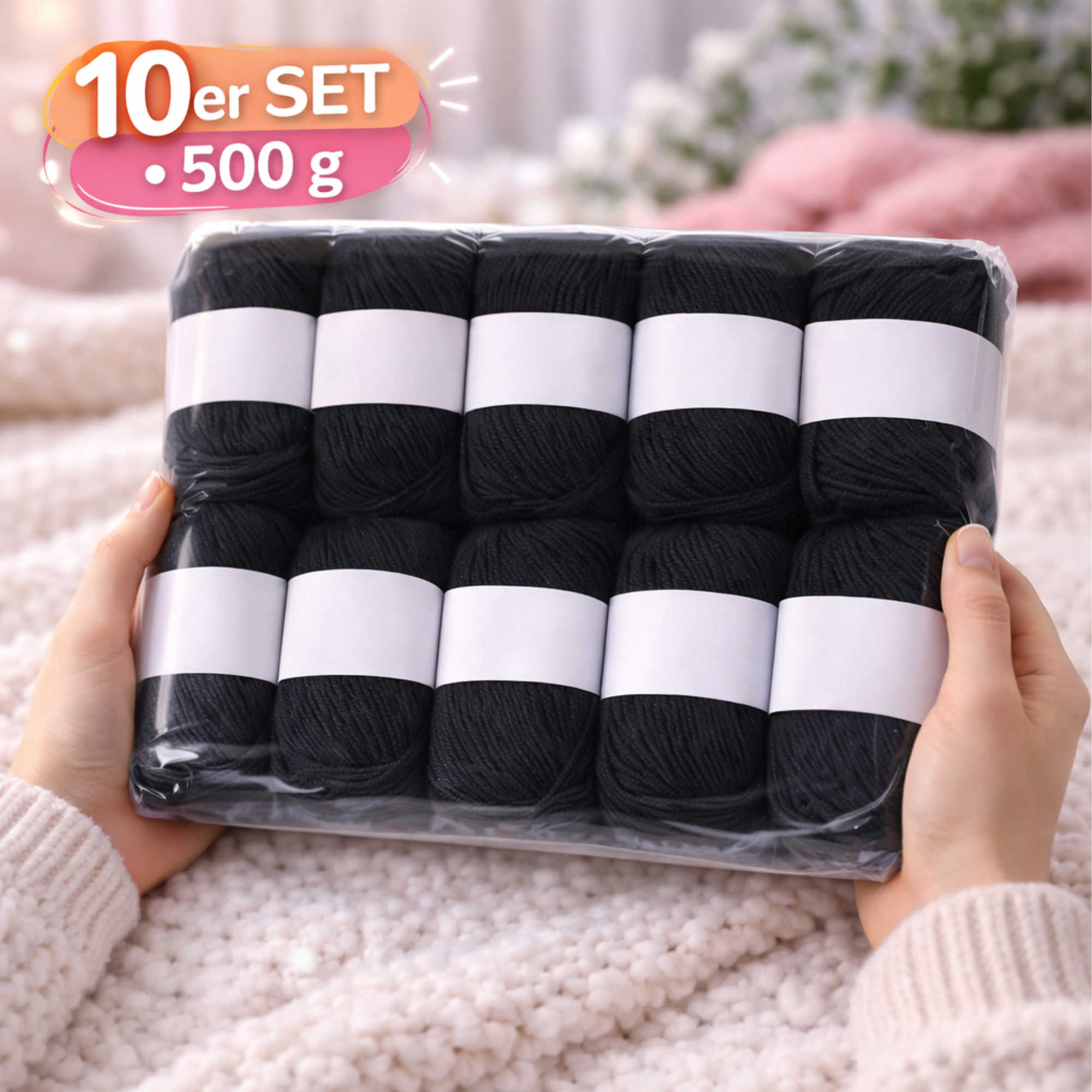 Seide Kaschmir Strickgarn Set 10 Knäuel 500 g schwarz