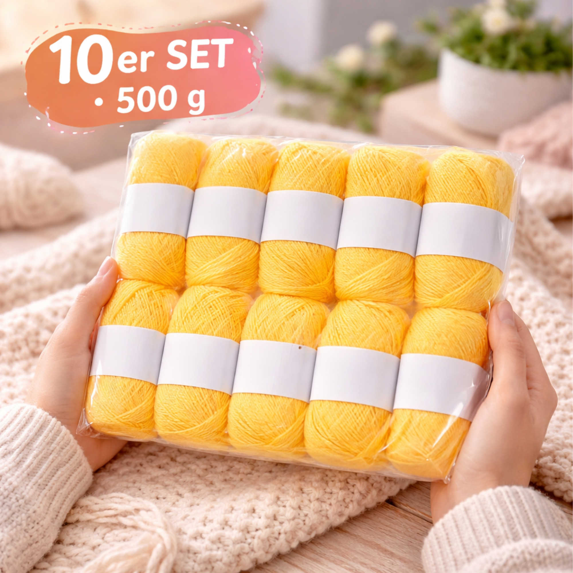 Seide Kaschmir Strickgarn Set 10 Knäuel 500 g Hellgelb