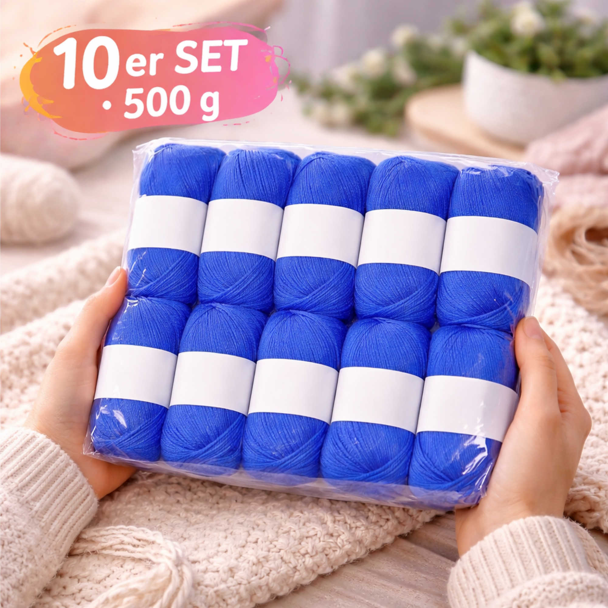 Seide Kaschmir Strickgarn Set 10 Knäuel 500 g Hellkönigsblau