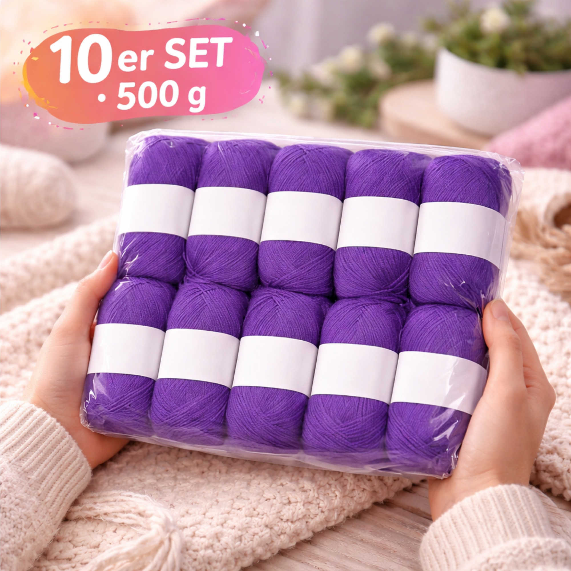 Seide Kaschmir Strickgarn Set 10 Knäuel 500 g lila