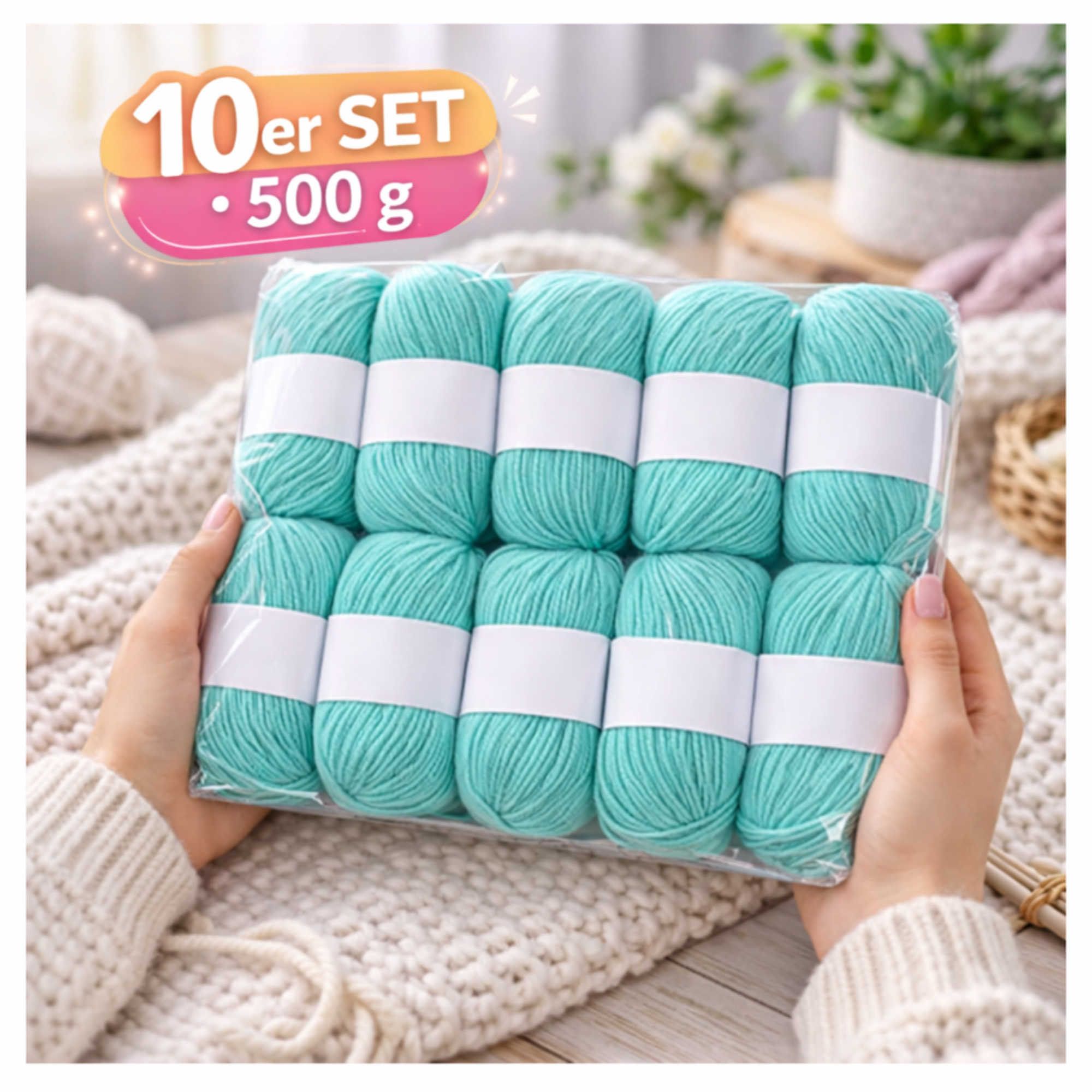 Seide Kaschmir Strickgarn Set 10 Knäuel 500 g Bohnengrün