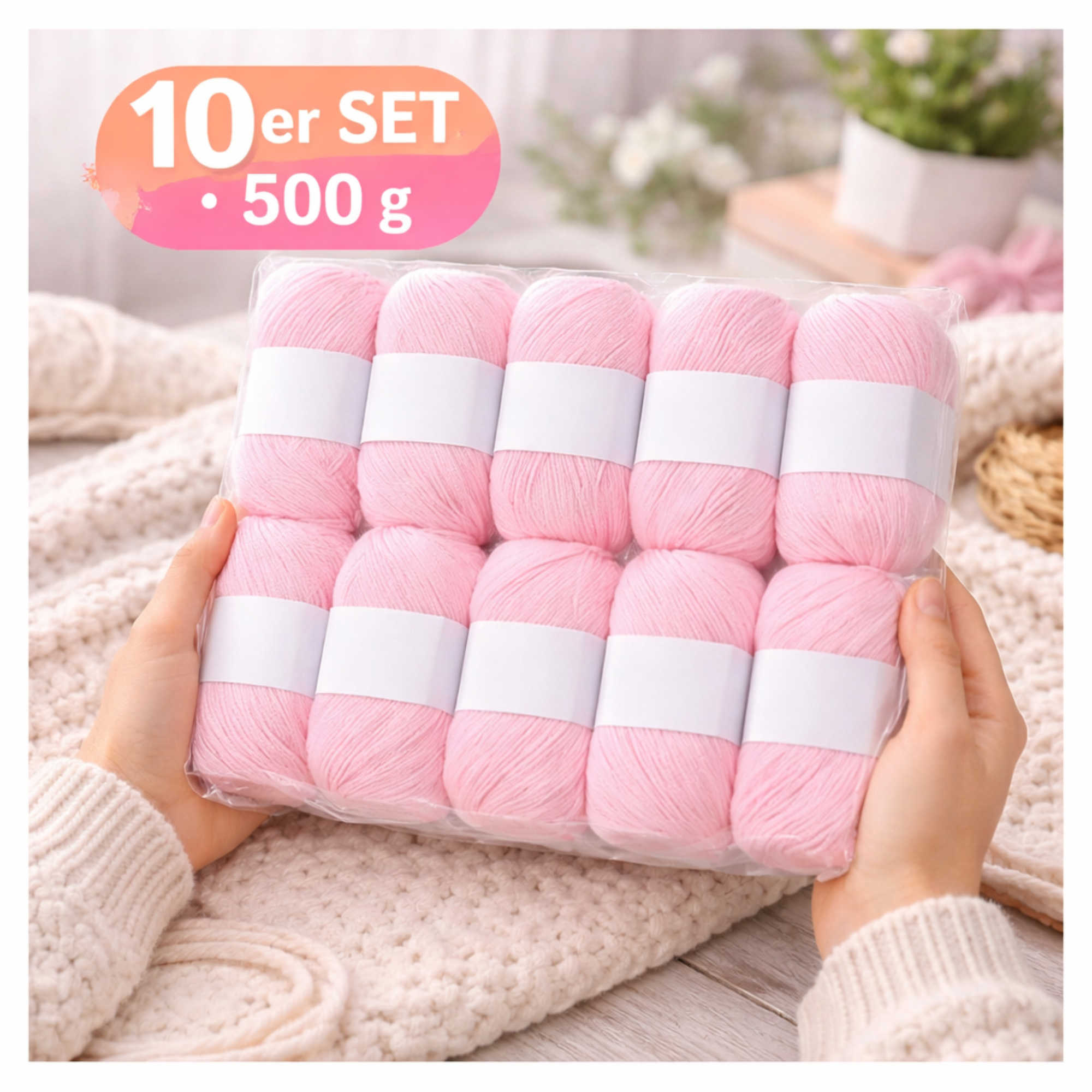 Seide Kaschmir Strickgarn Set 10 Knäuel 500 g Hellrosa
