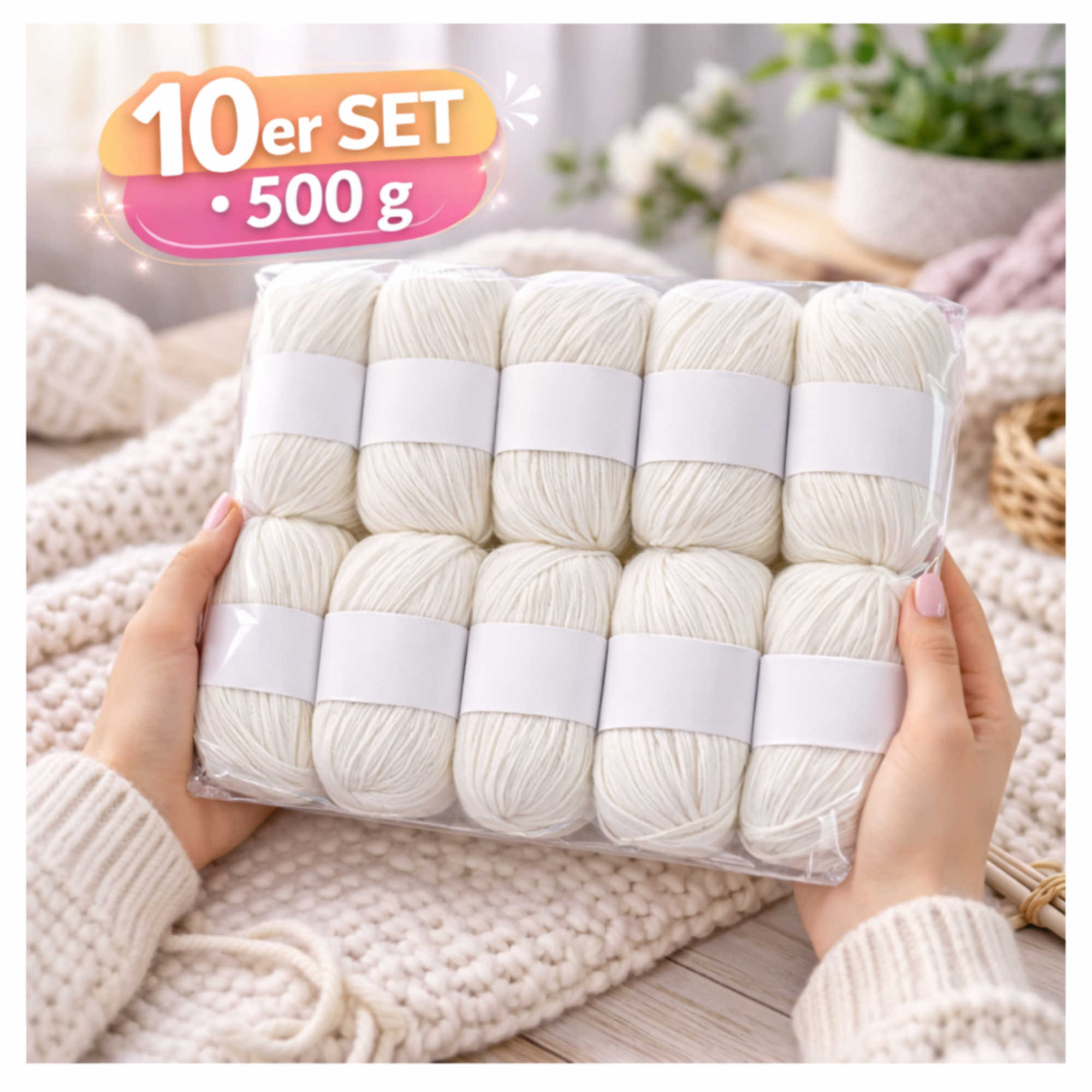 Seide Kaschmir Strickgarn Set 10 Knäuel 500 g Reinweiß