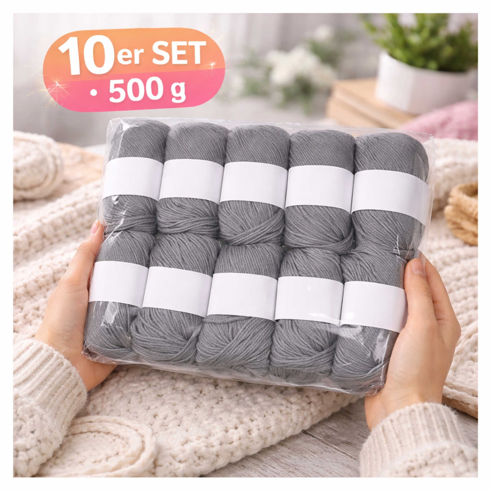 Seide Kaschmir Strickgarn Set 10 Knäuel 500 g Grau