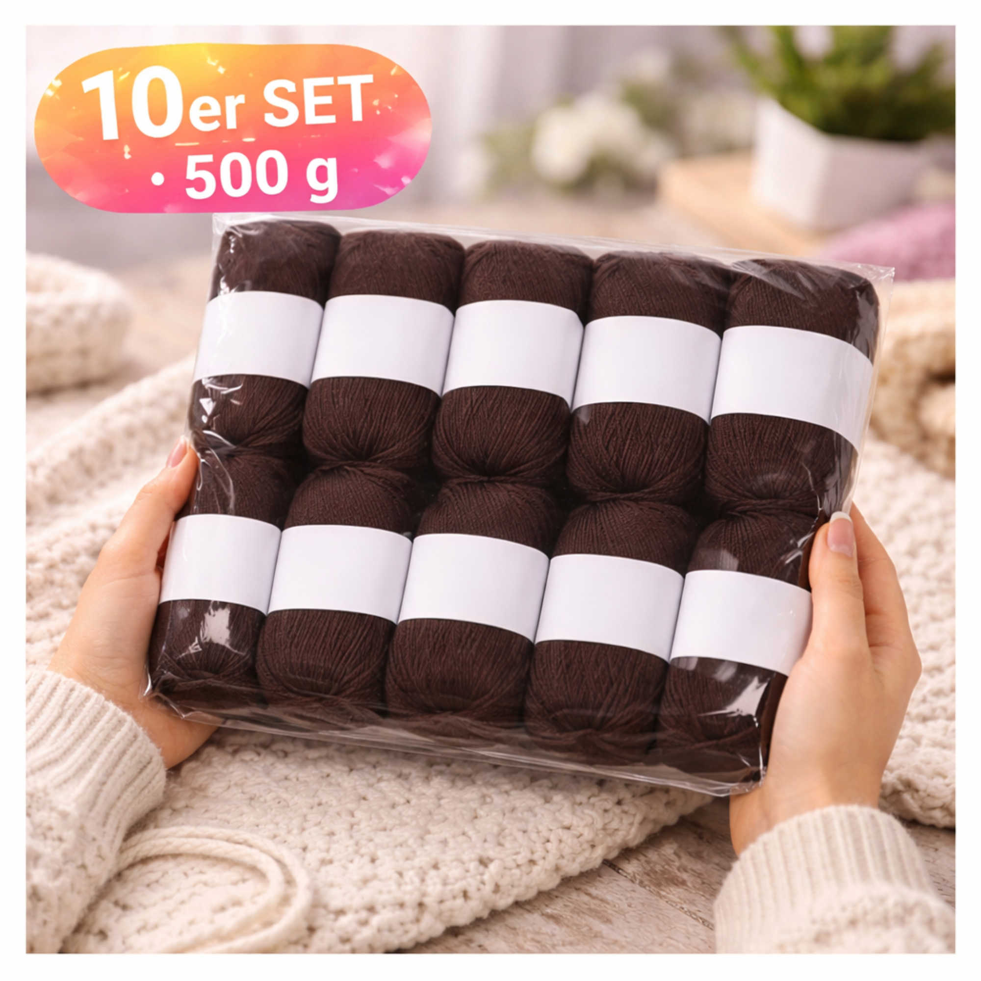 Seide Kaschmir Strickgarn Set 10 Knäuel 500 g Kaffeebraun