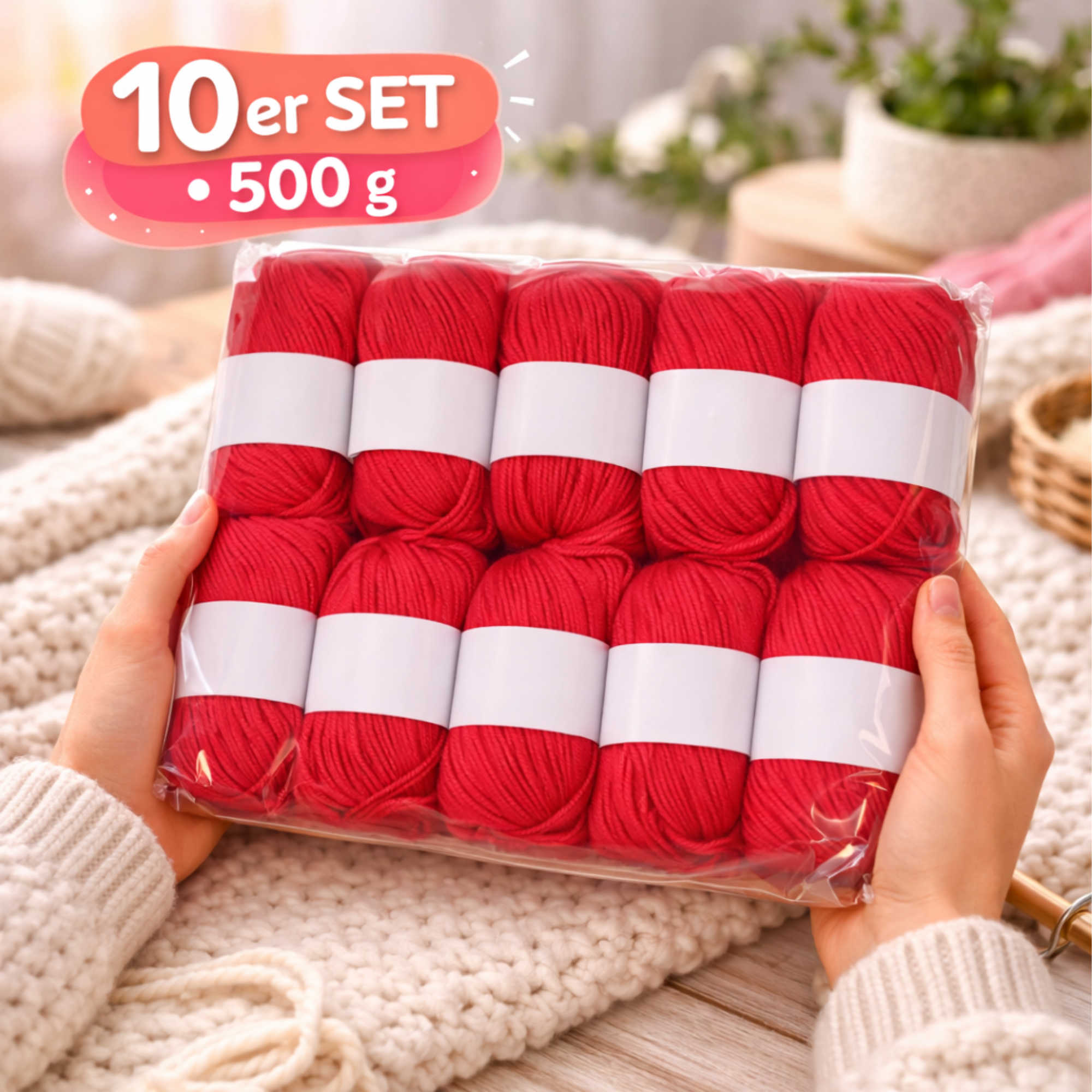 Seide Kaschmir Strickgarn Set 10 Knäuel 500 g Rosenrot