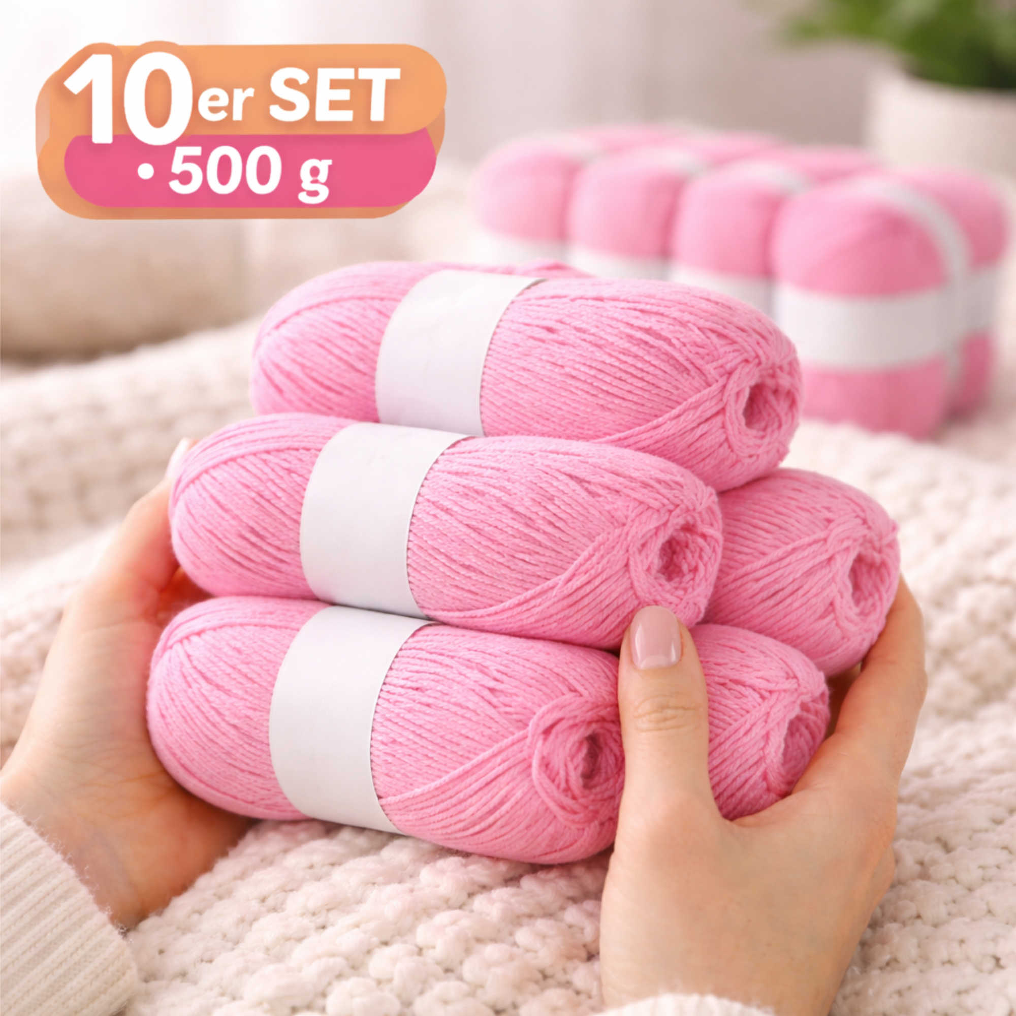 Seide Kaschmir Strickgarn Set 10 Knäuel 500 g Pfirsich