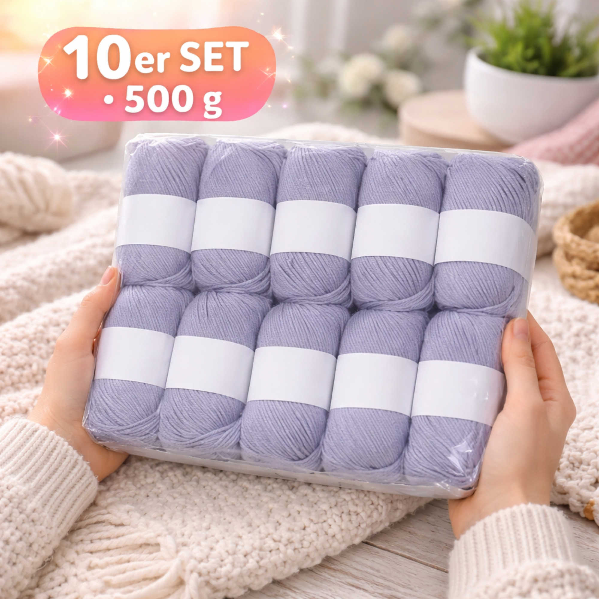 Seide Kaschmir Strickgarn Set 10 Knäuel 500 g Hellgrau