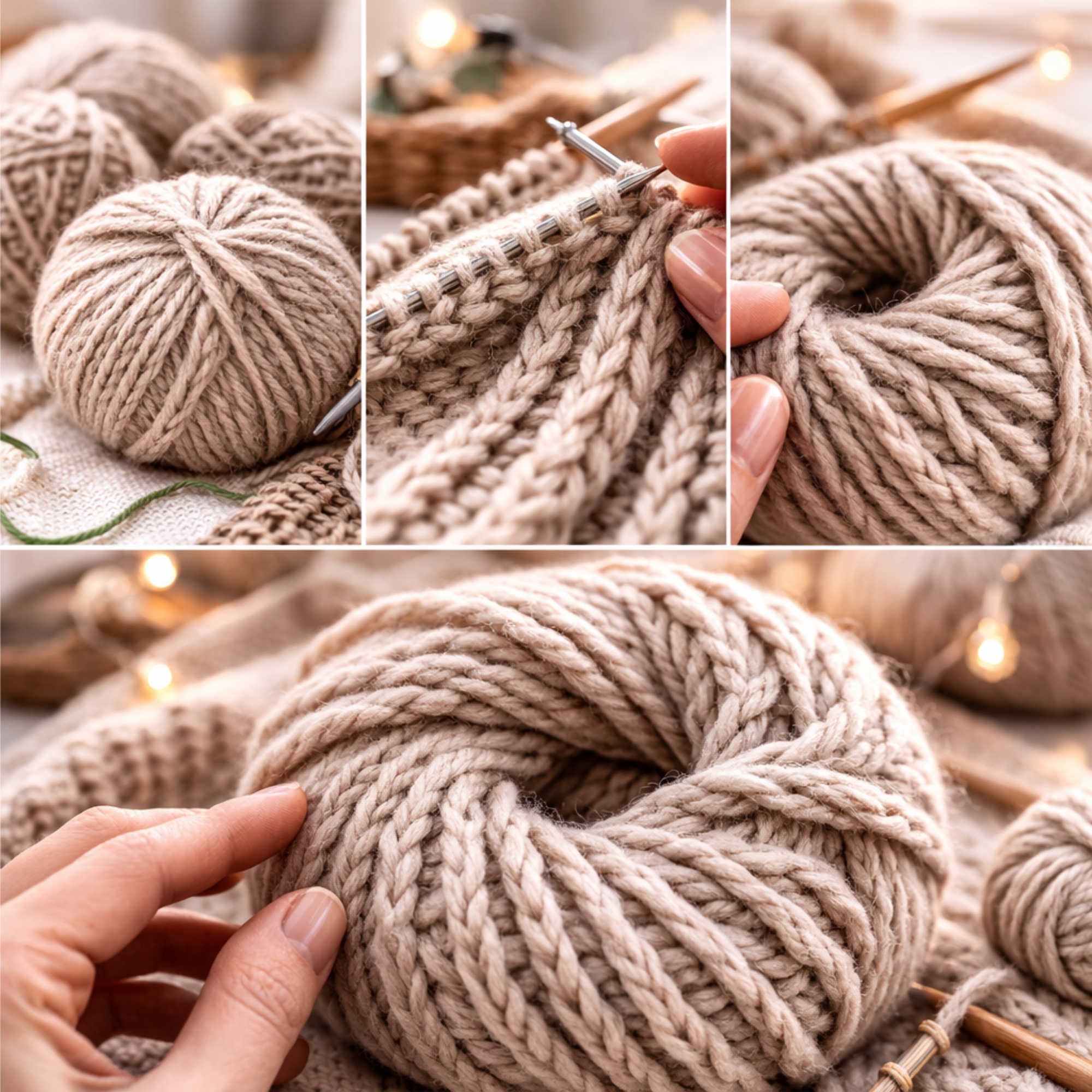 Detailaufnahme weiches Seide Kaschmir Wollgarn in Beige