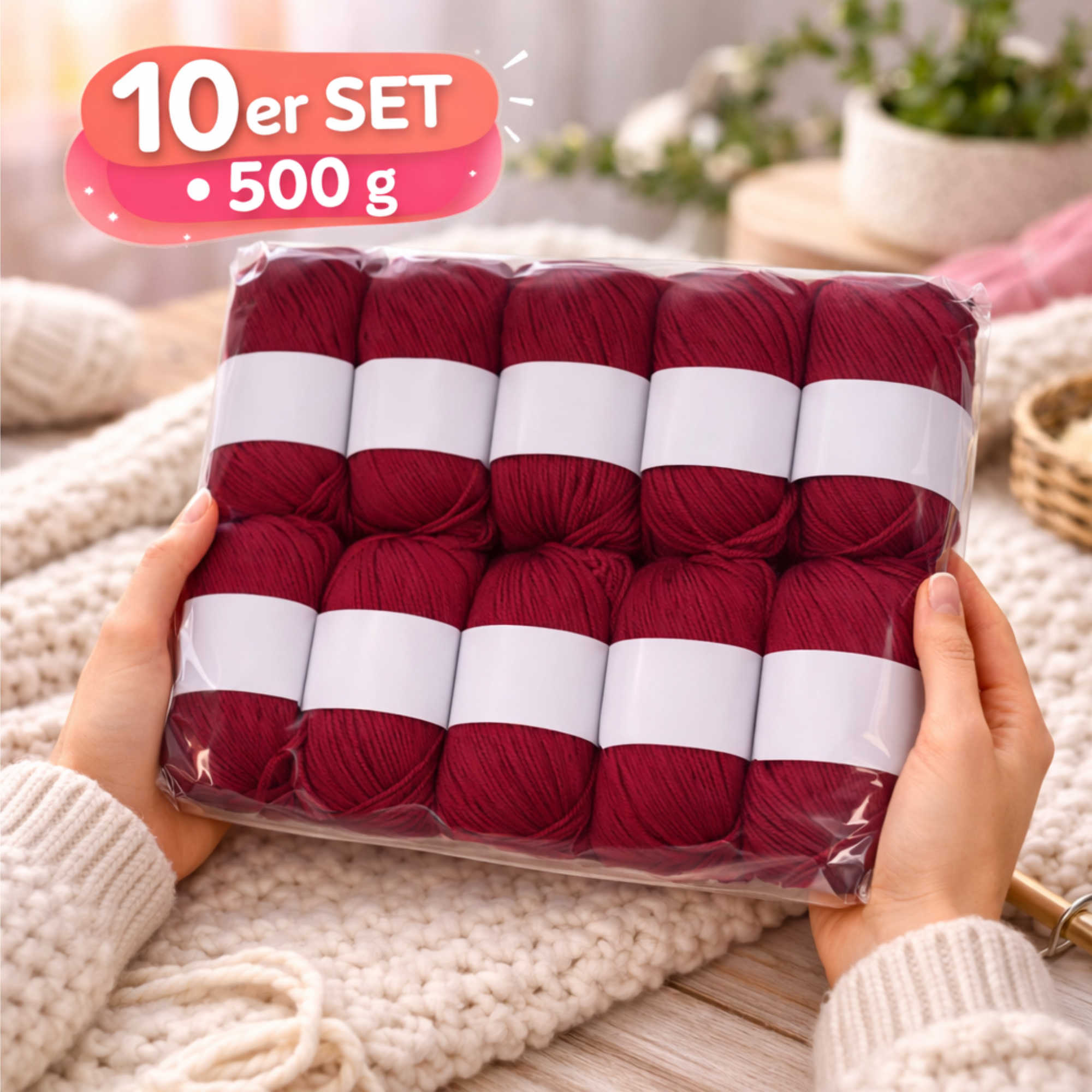 Seide Kaschmir Strickgarn Set 10 Knäuel 500 g Weinrot