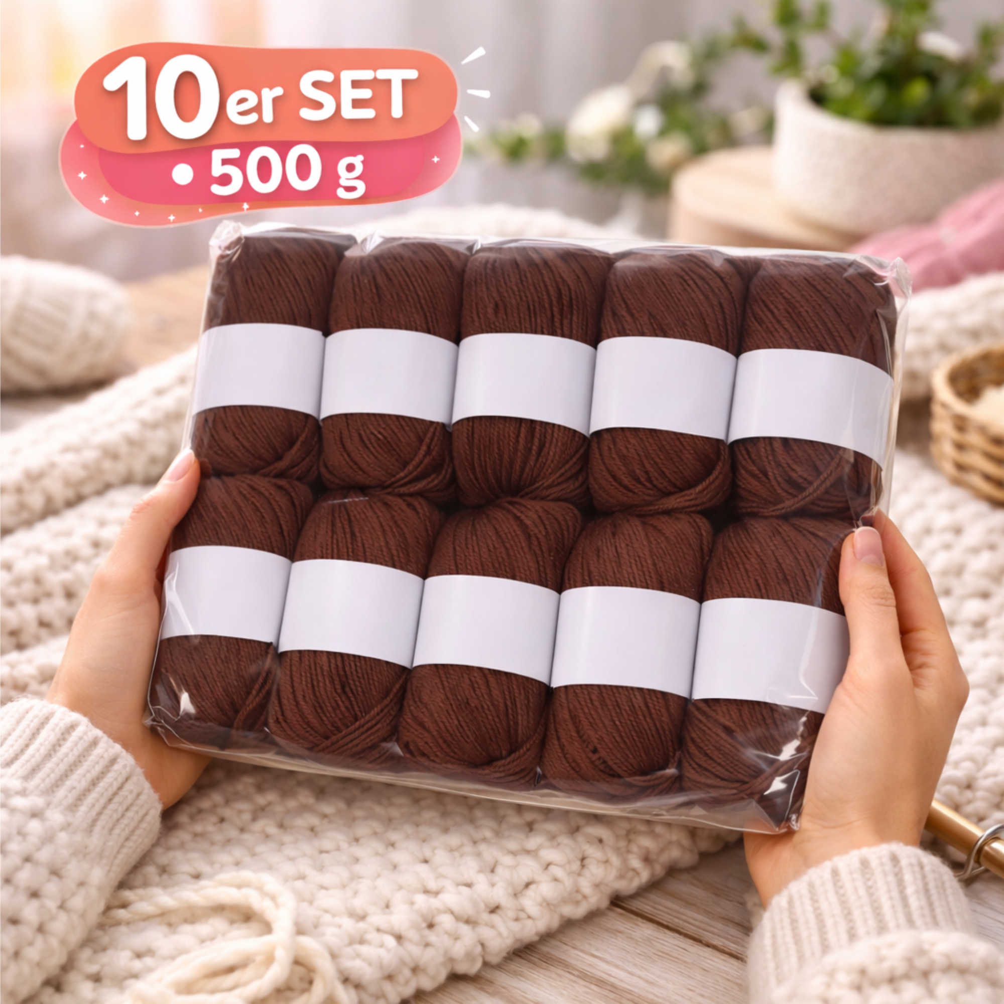 Seide Kaschmir Strickgarn Set 10 Knäuel 500 g braun