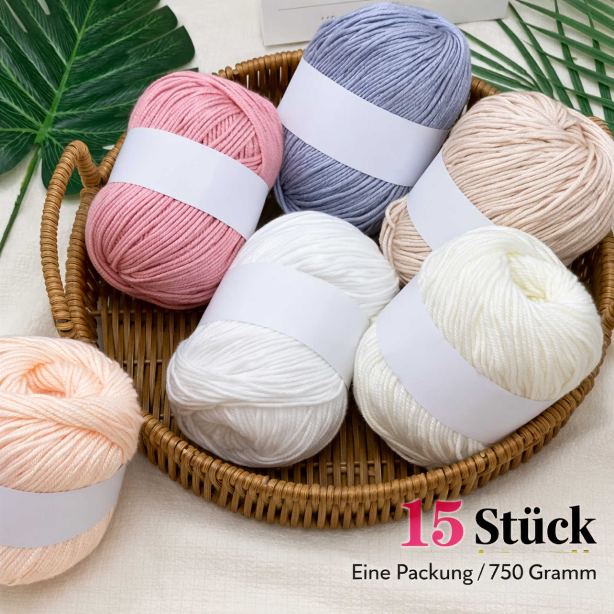 NOMIRO Luxus Garnmischung aus Seide, Kaschmir und Wolle - 750 g Set (15 × 50 g) - weiches Multicolor Strickgarn zum Häkeln und Stricken für DIY, Accessoires und Kleidung