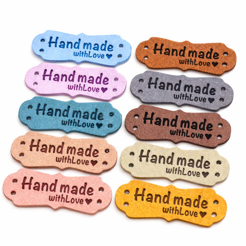 Handmade Labels aus Kunstleder zum Annähen in verschiedenen Farben für Strick und Häkelprojekte