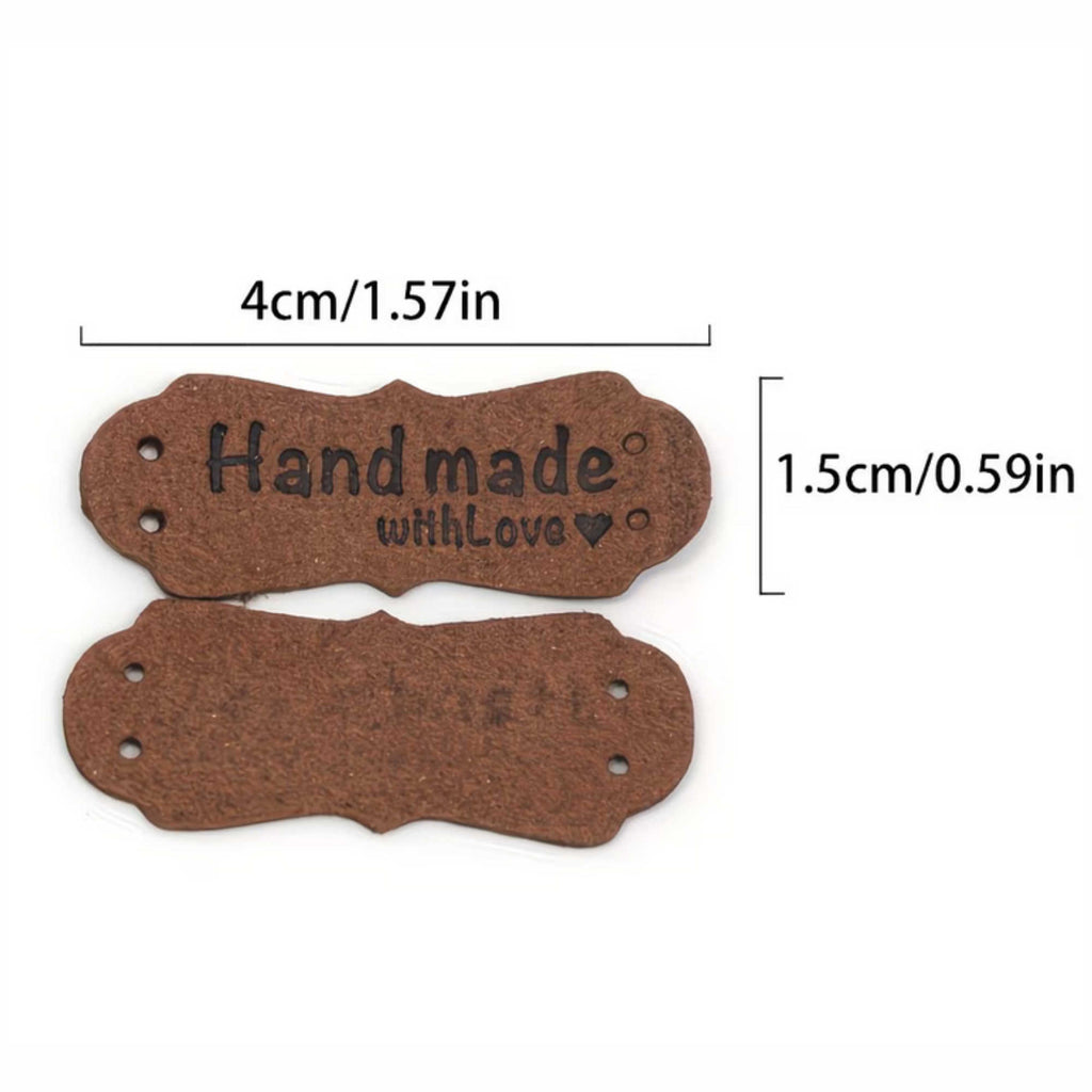 Kunstleder Handmade Label zum Annähen auf gehäkelter Tasche für individuelles Design