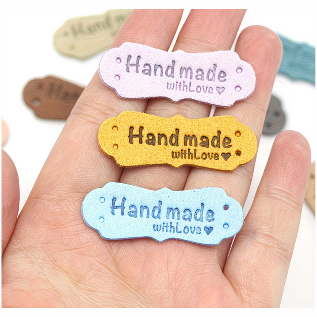 Set mit Handmade Labels aus Kunstleder Farbmix für Nähzubehör und Handarbeitsprojekte