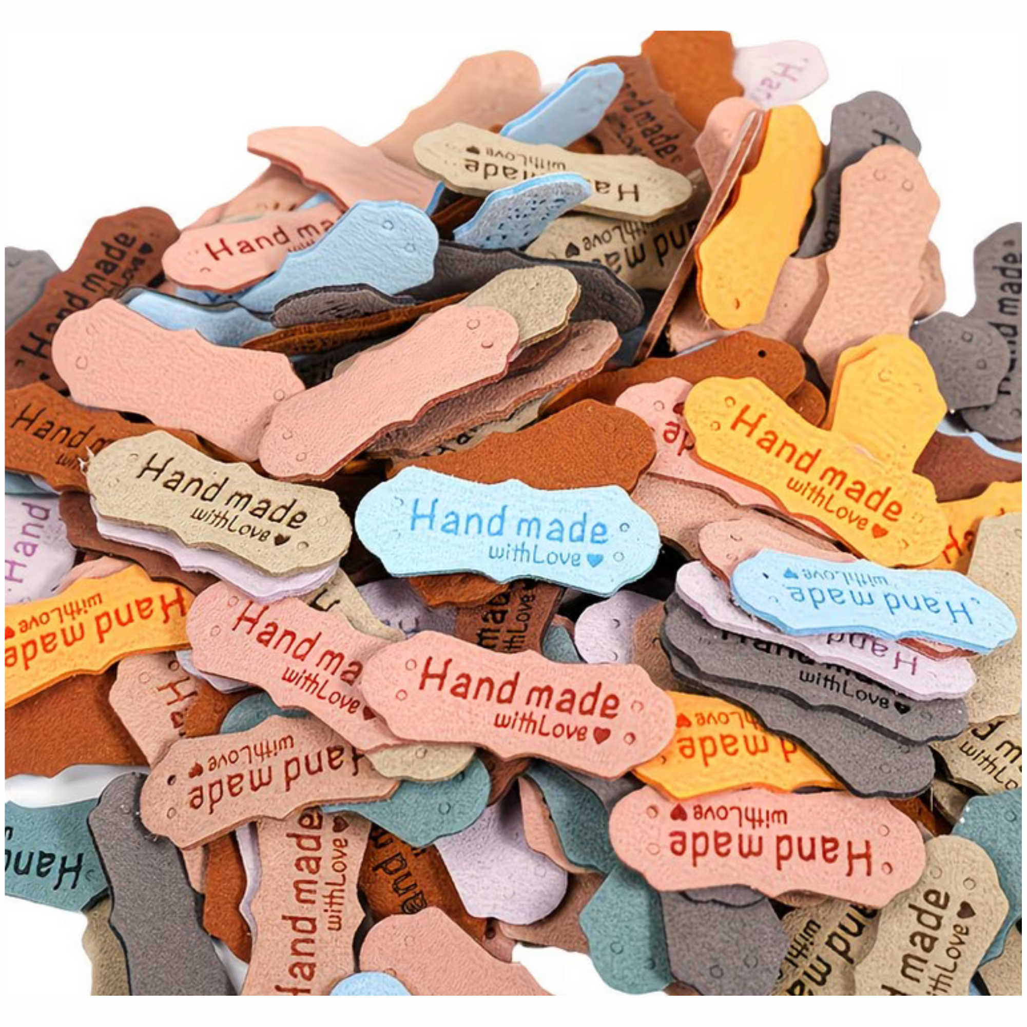 Handmade Labels aus Kunstleder zum Annähen in verschiedenen Farben für Strick und Häkelprojekte