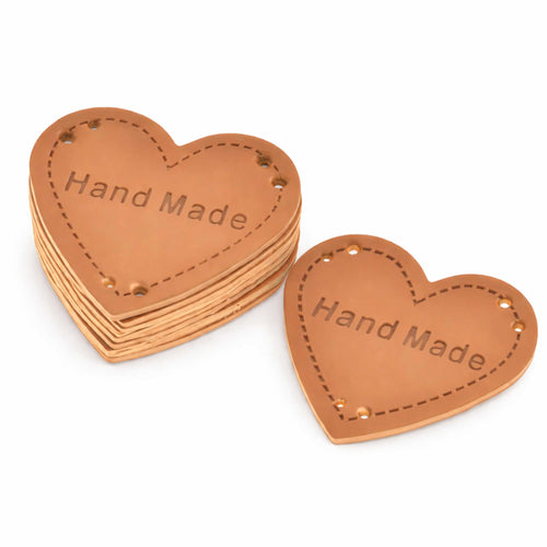 Handmade Labels aus Kunstleder Herzform zum Annähen für Stricken Häkeln Nähen DIY