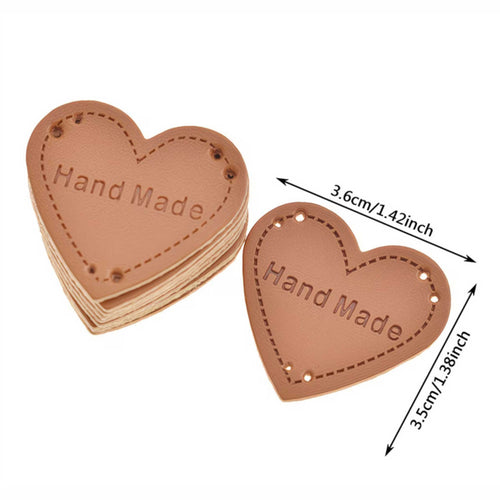 50 Kunstleder Handmade Etiketten mit geprägtem Schriftzug und vorgestanzten Löchern
