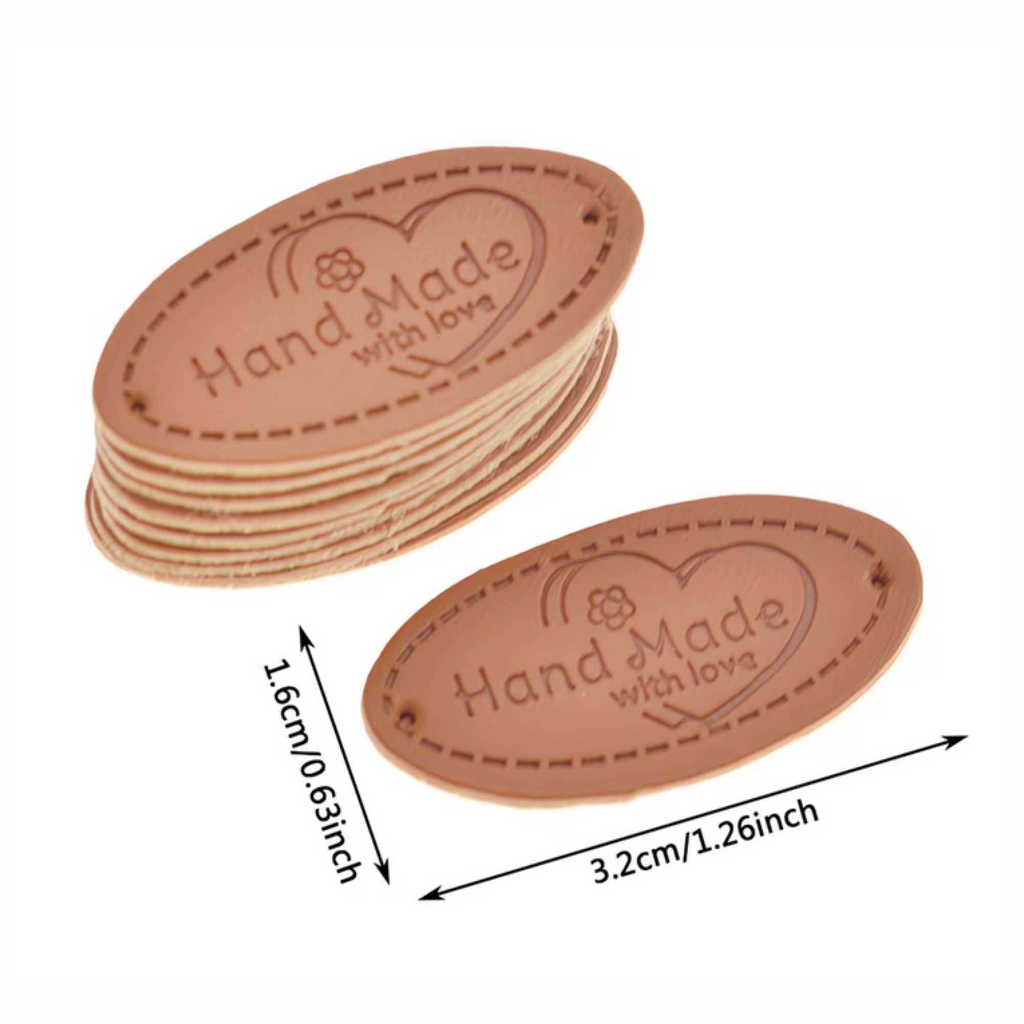 Handmade Labels aus Kunstleder Oval zum Annähen für Stricken Häkeln Nähen DIY